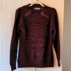 Burgundy-Black Knitted Sweater with Zippers